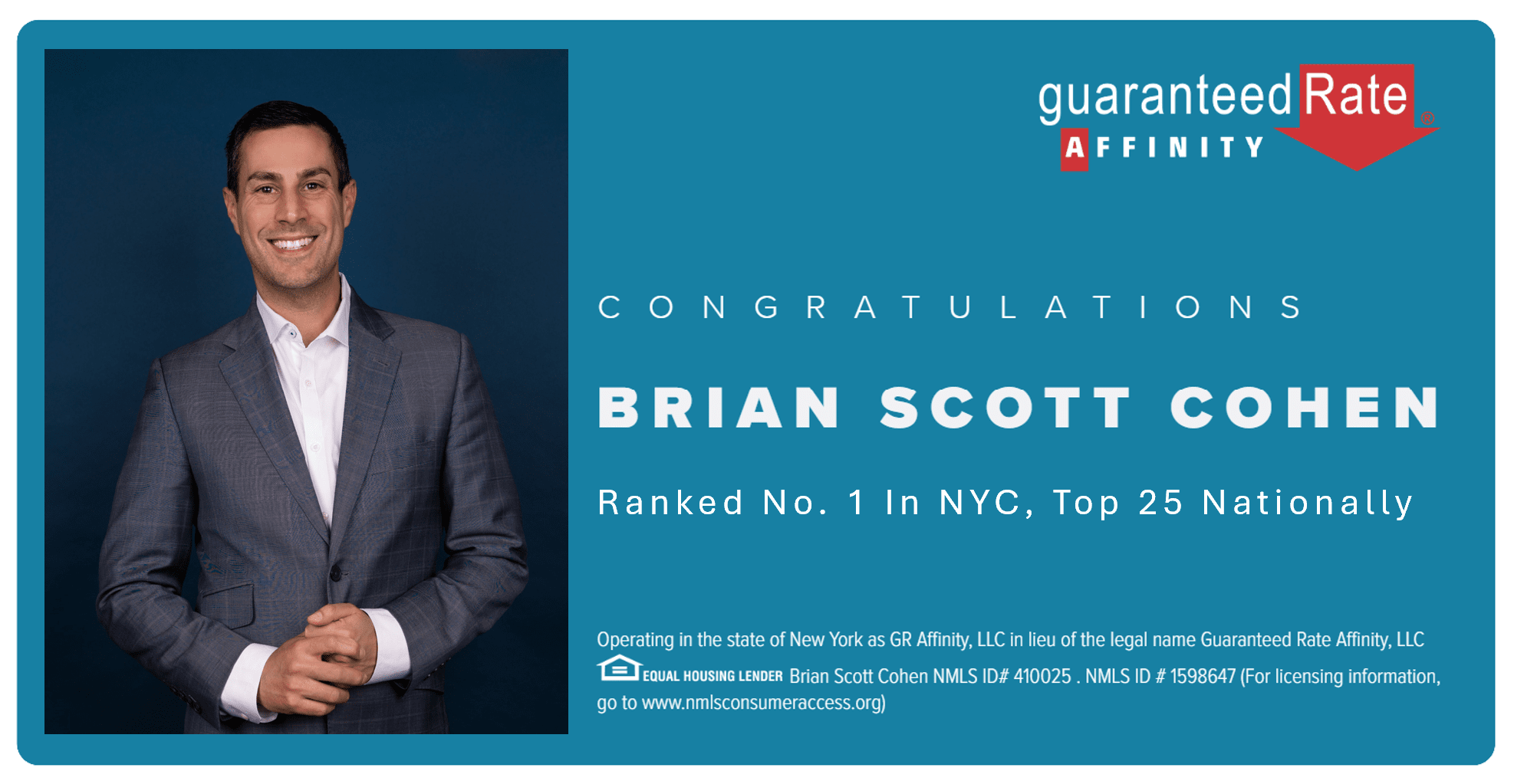 Guaranteed Rate Affinity’s Brian Scott Cohen Dominates 2026 Industry Rankings, Securing No. 1 in New York City and Top 25 Nationally